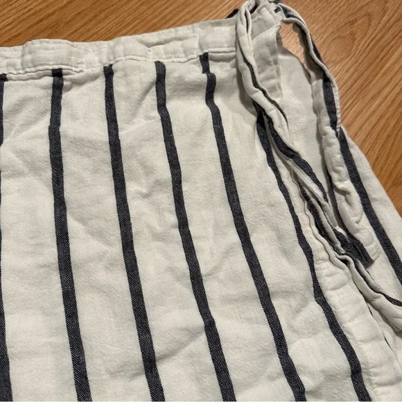 Abercrombie XL Linen Cotton Short Mini Wrap Skirt White Navy Vertical Stripes - Picture 2 of 8